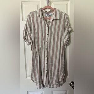 Brown and White Relaxed Swim Coverup